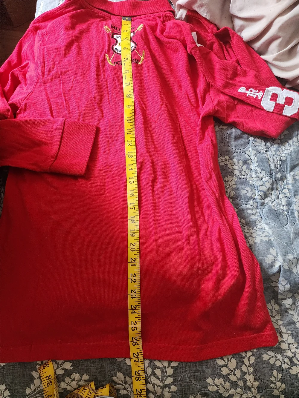 Ralph Lauren Red Long-Sleeve Polo with White Sash & Black Polo Graphic